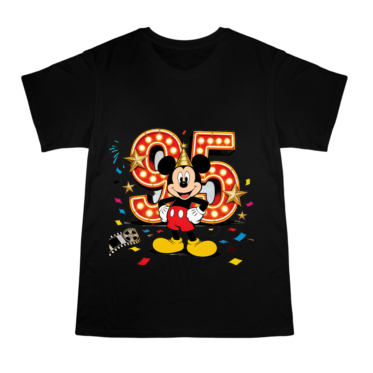 Mickey Mouse 95th Anniversary Retro Neon Men's Custom T-Shirt front [ai-pod:639cbd1d12af2d9709268243f32f8d80]