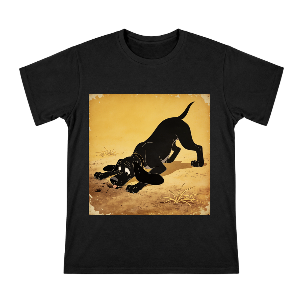 Vintage 1930s Cartoon Black Hound Sniffing Print Men's Short Sleeve T-Shirt front [ai-pod:5e85a0e4f435d995c1144183fa845785]