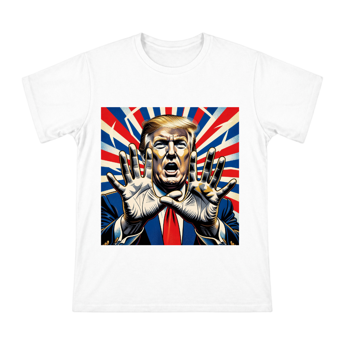 Political Pop Art Portrait with Accordion Hand Gesture Men's Short Sleeve T-Shirt front [ai-pod:4ff32a264683db6f8101bb4945f368d0]