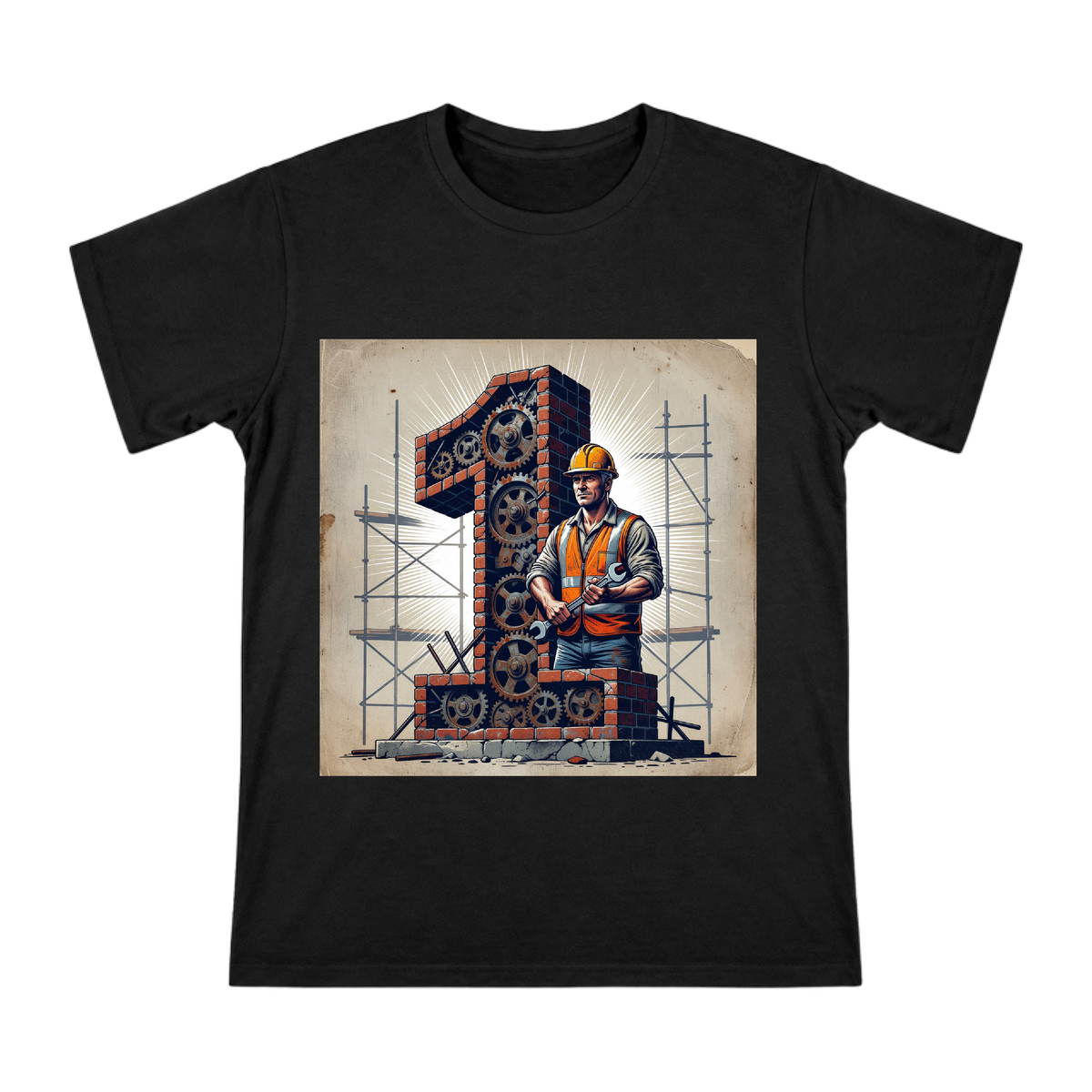 Labor Day Tribute: Industrial Worker with Brick and Gear Artwork Men's Short Sleeve T-Shirt front [ai-pod:eb7d172e2f49e6d9afa8c2e8a31adc57]
