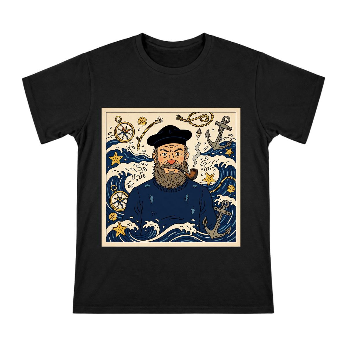 Retro Nautical Captain Illustration Men's Cotton T-Shirt front [ai-pod:482e26ede0e4ecfb072b3e1592cd51db]