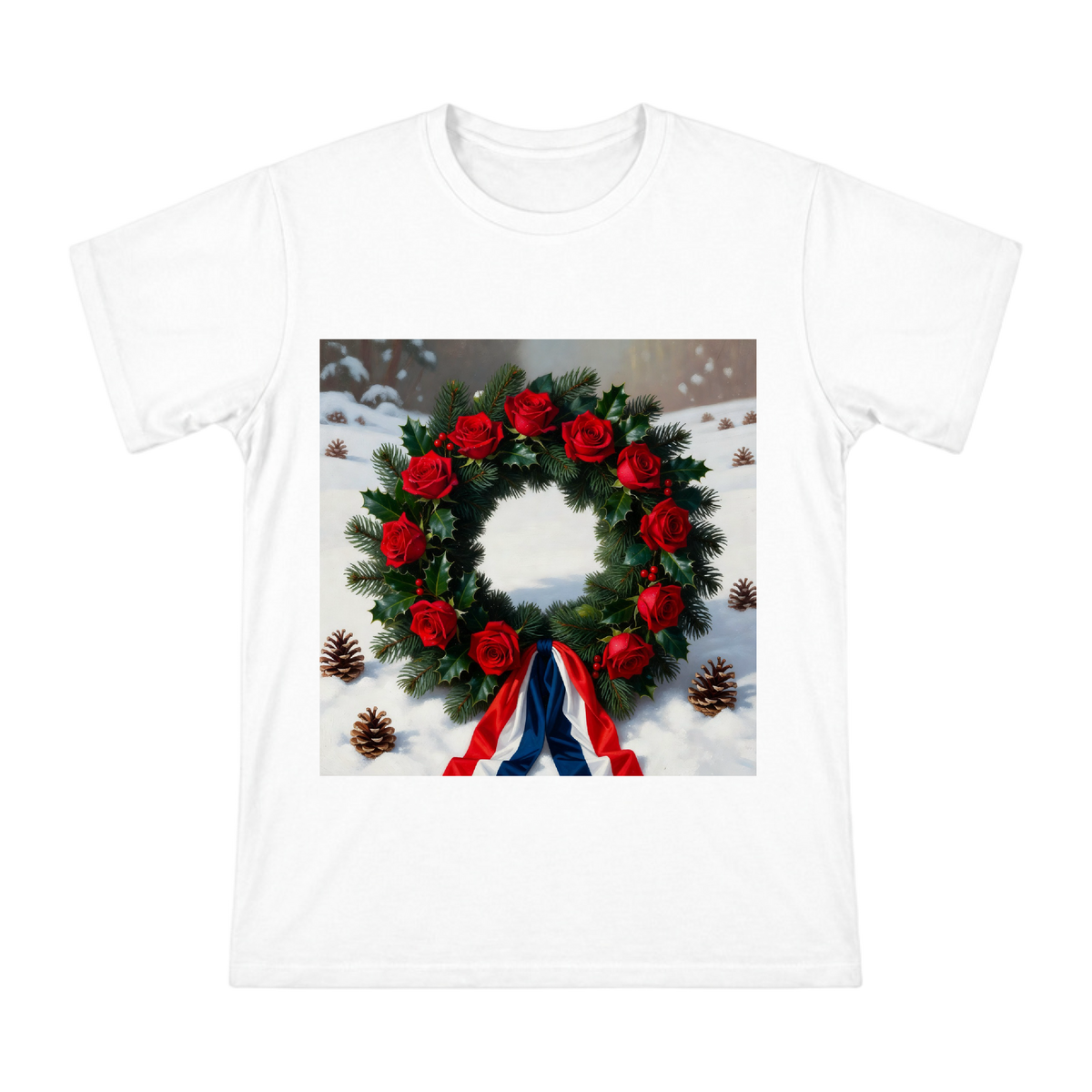 Memorial Wreath with Red Roses and Tricolor Ribbon Men's Short Sleeve T-Shirt front [ai-pod:ae812cbc33a4fa0b0aa54cc4d509e61e]