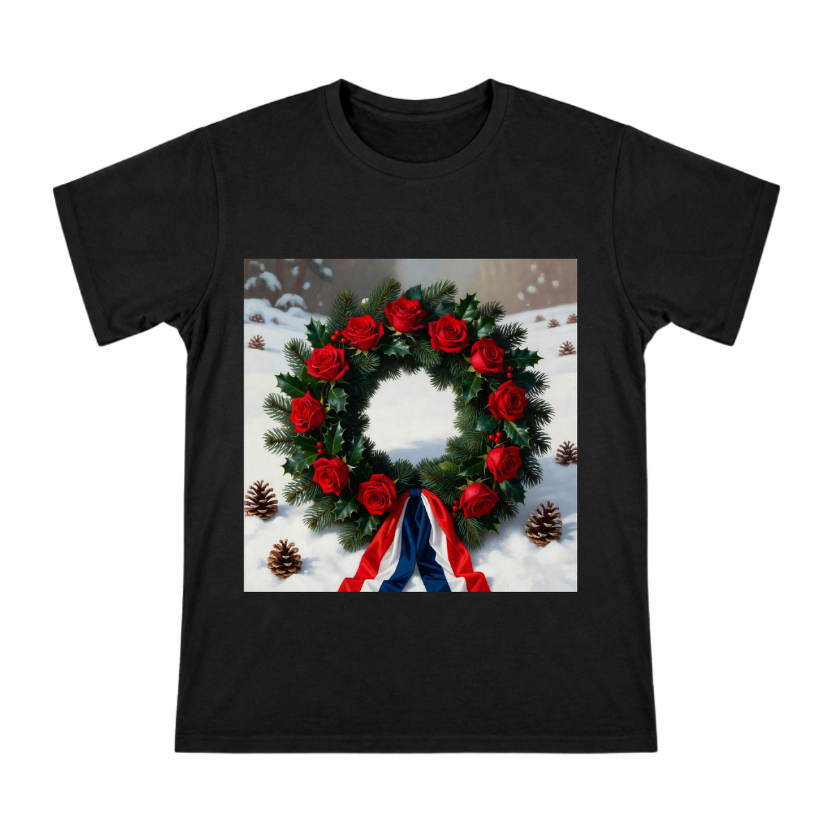 Memorial Wreath with Red Roses and Tricolor Ribbon Men's Short Sleeve T-Shirt front [ai-pod:57a0cd97efa9e6fc77e73e8a4204bcb3]