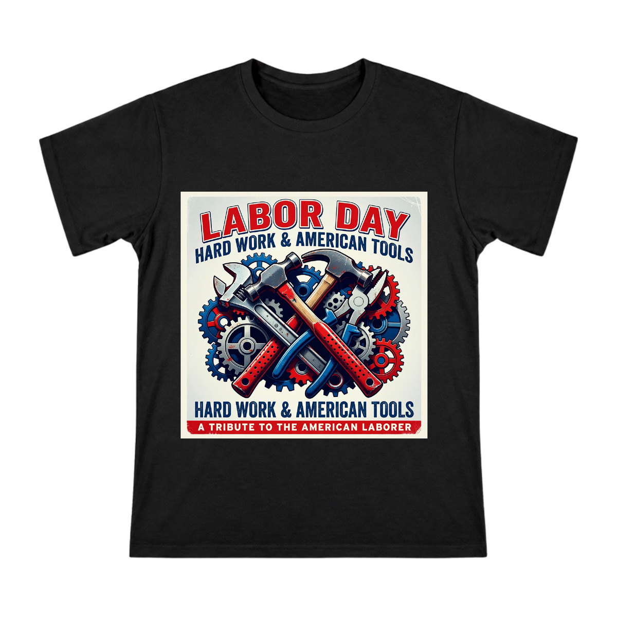 Red Blue Gear and Crossed Tools Vintage Industrial Print Men's Short Sleeve T-Shirt front [ai-pod:c97e6f970a57a9b3e7351005615c20d4]