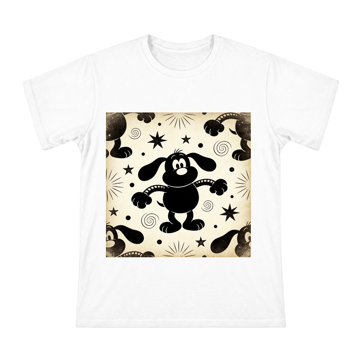 Vintage Rubber Hose Black Dog Print Men's Cotton T-Shirt front [ai-pod:17c889faf6c8a535130adda170e80b9e]