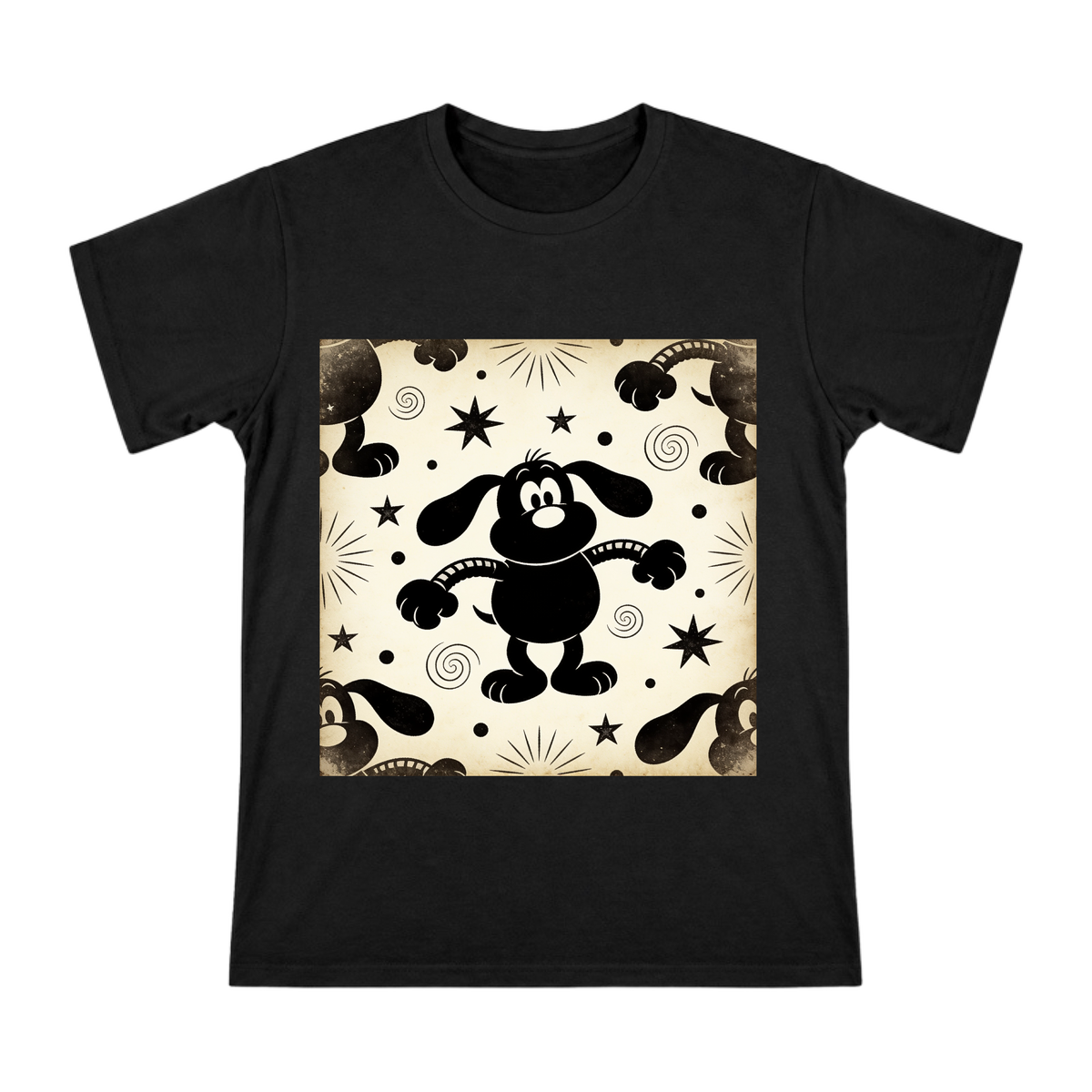 Vintage Rubber Hose Black Dog Print Men's Cotton T-Shirt front [ai-pod:1b8e2c757644862e066c62eb2d675e3b]