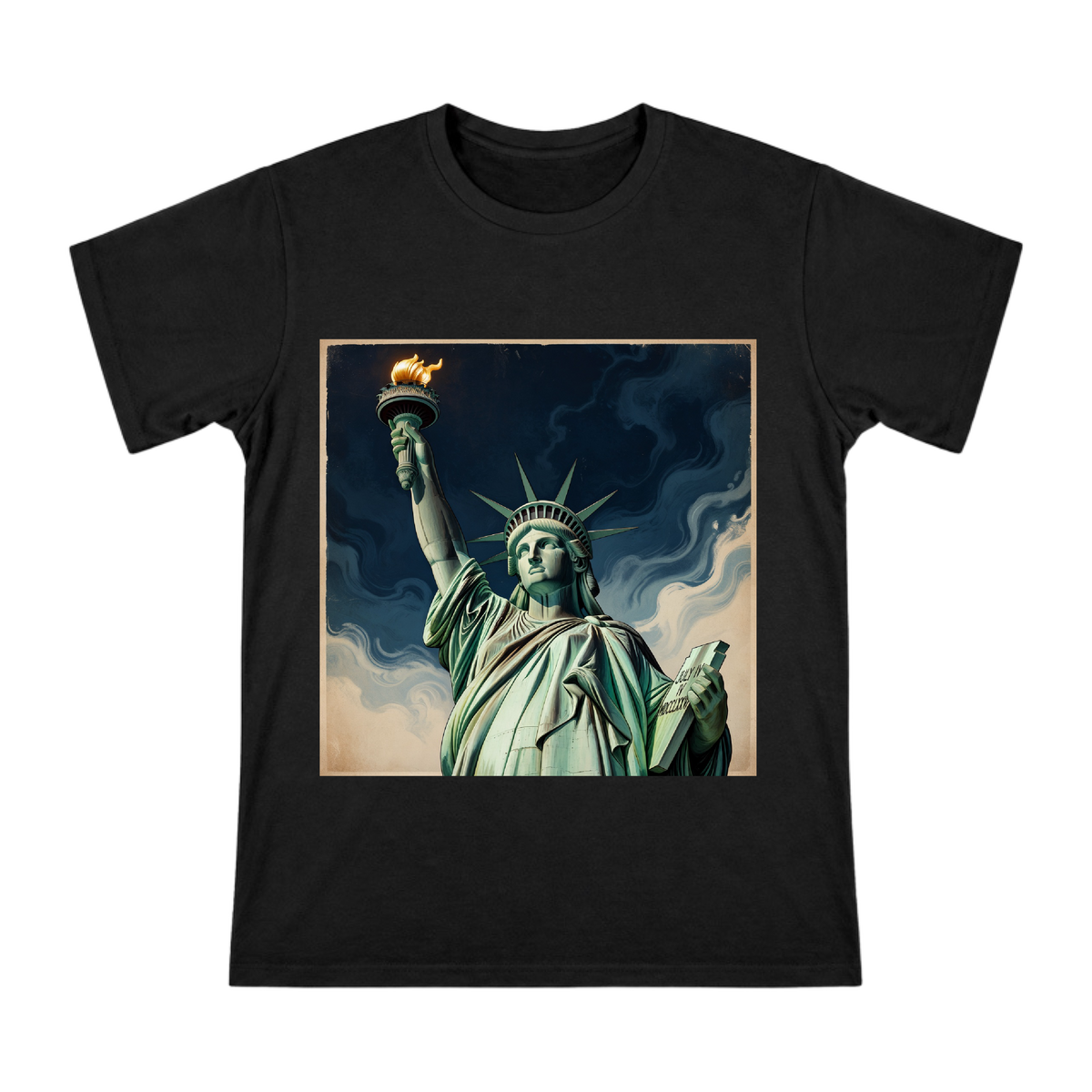 Vintage Statue of Liberty Retro Art Print Men's Cotton T-Shirt front [ai-pod:b6606ebacf4b778a5dff82d9111b6ae9]