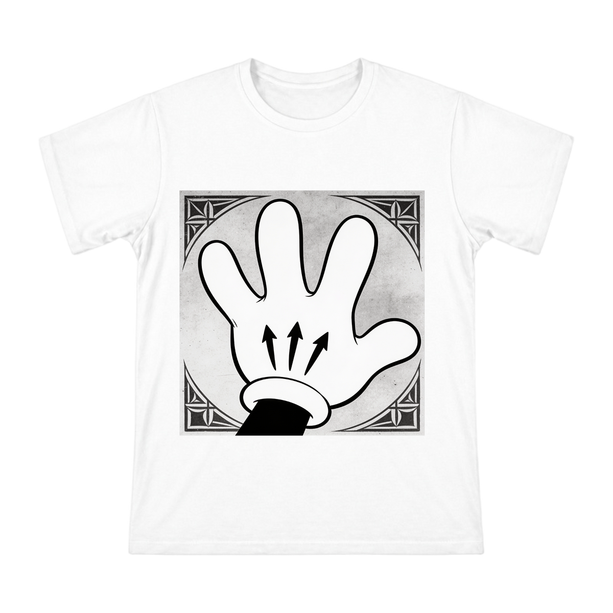 Vintage Cartoon Glove and Arrow Graphic Men's Cotton T-Shirt front [ai-pod:2bb45326207b16d3650638ce683fd2ef]