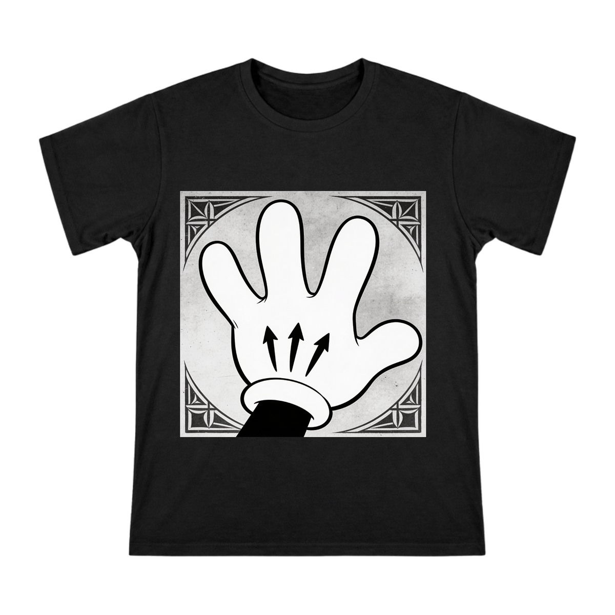 Vintage Cartoon Glove and Arrow Graphic Men's Cotton T-Shirt front [ai-pod:3860e53b38b0a8bcc7d6fbebdf3e20c9]