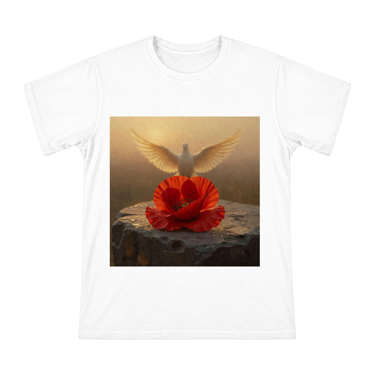 Red Poppy and Golden Wings Men's Custom Print T-Shirt front [ai-pod:27dd061b30f103b7abef14678a46e2f2]