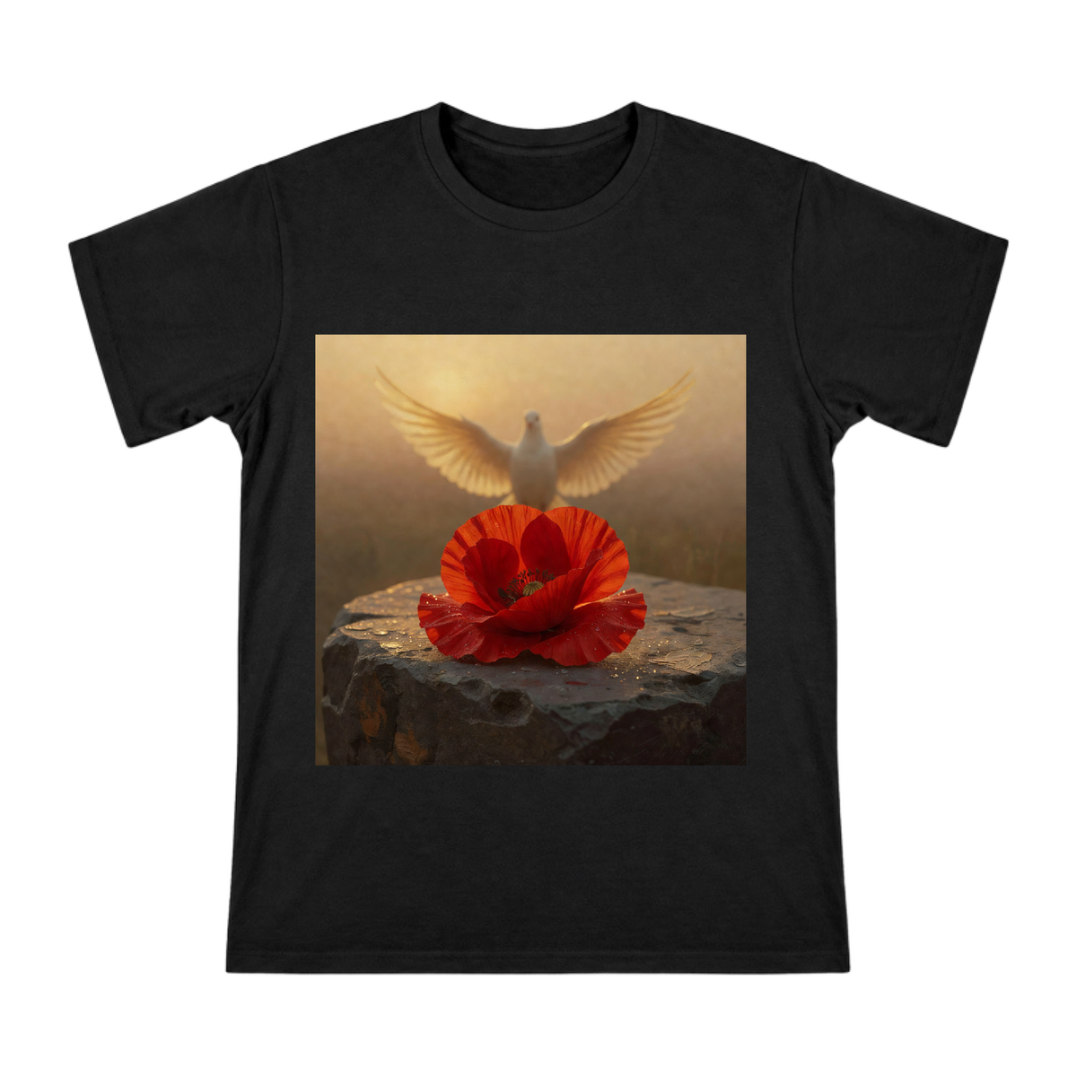 Red Poppy and Golden Wings Men's Custom Print T-Shirt front [ai-pod:788c69ea2d7a7475d90d5498fac520c2]
