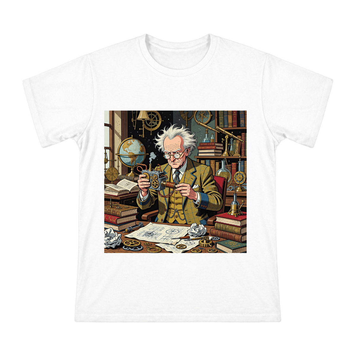 Retro Inventor in Study Steam Punk T-Shirt front [ai-pod:47343c94e39702dd0b8efe737210bab6]
