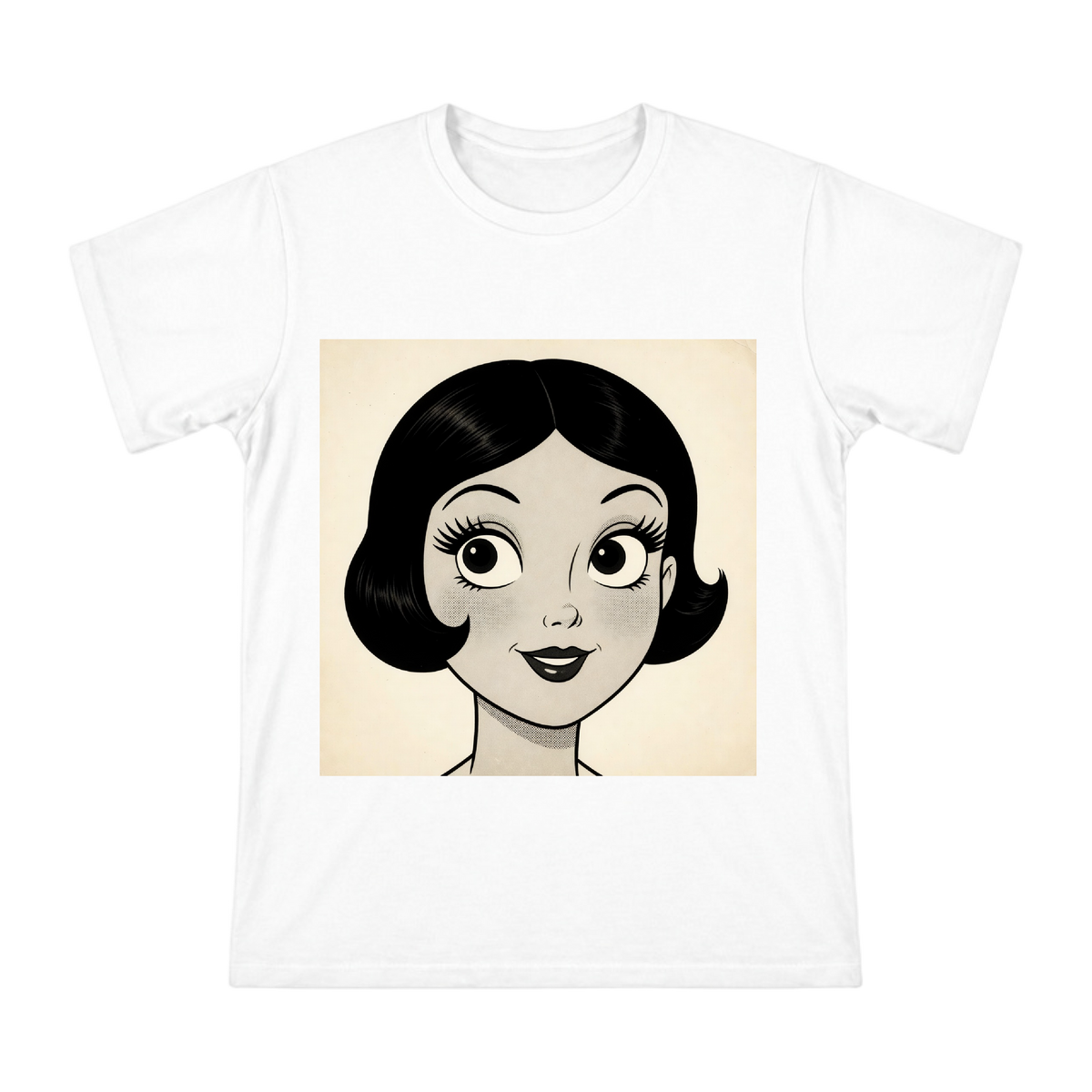 Vintage Jazz Age Halftone Portrait Girl Retro Illustration Men's Cotton T-Shirt front [ai-pod:dc4c5409e5e77e96ae1c3201802fa992]