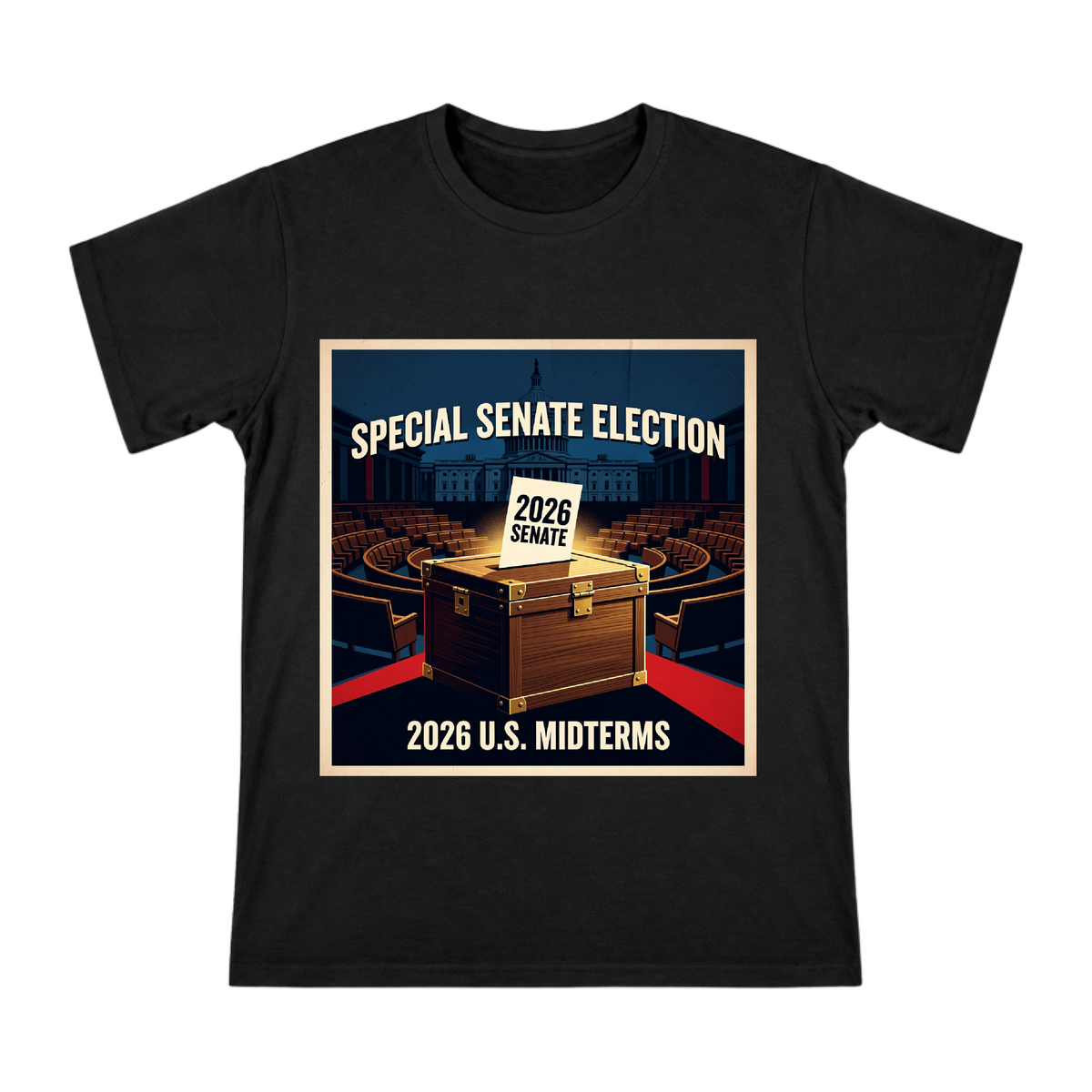 2026 Senate Election Vintage Voting Box Illustration Men's Short Sleeve T-Shirt front [ai-pod:c025a026546ca3e4421f59474a89e529]
