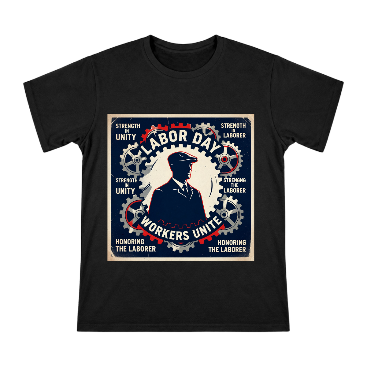 Retro Industrial Labor Day Worker Silhouette Print Men's Cotton T-Shirt front [ai-pod:aa0c55563c296e9cdcdbbcae10388f0f]