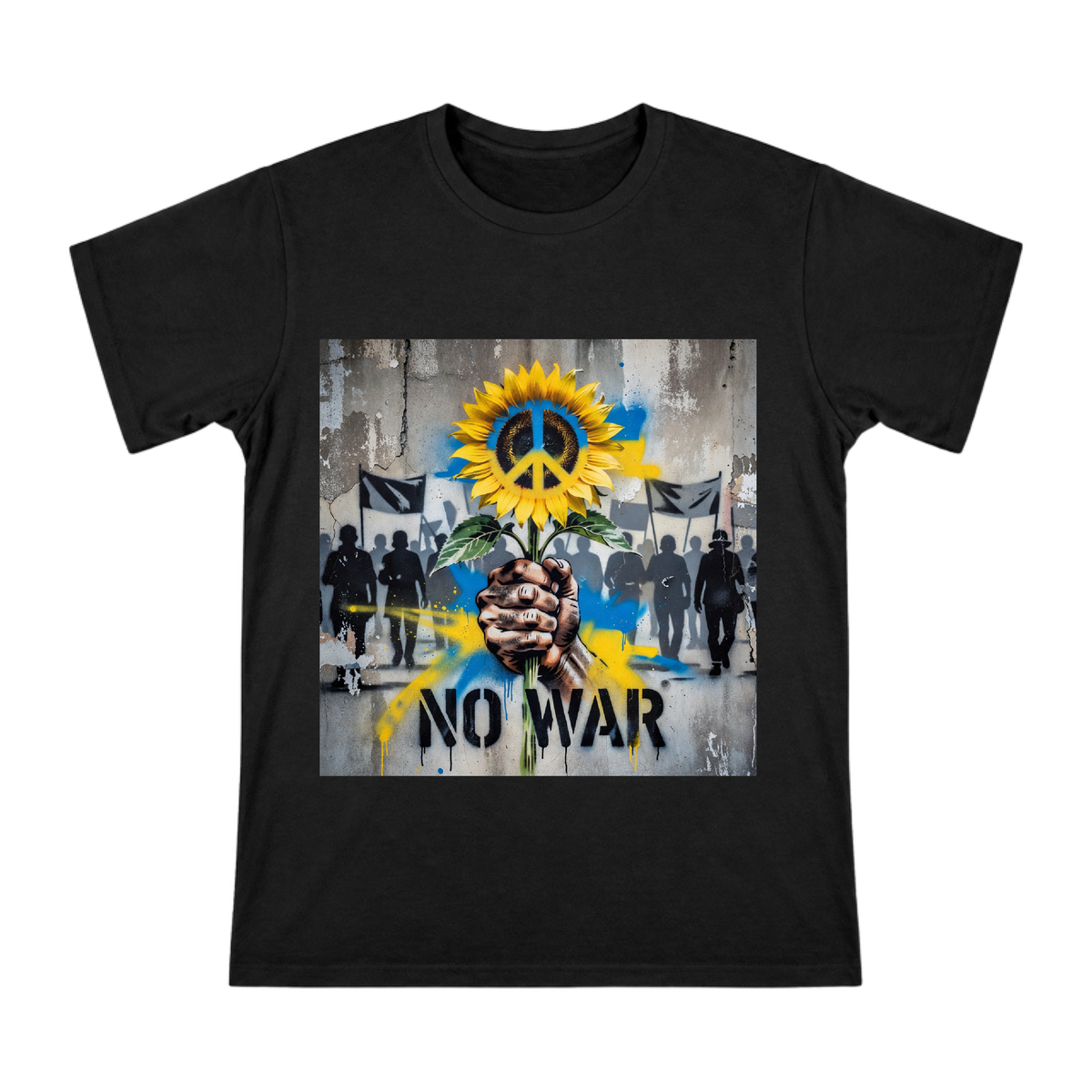 Peaceful Sunflower Street Art Men's Custom Print T-Shirt front [ai-pod:01c53b1787dc1dcce6aae9b16d301f28]