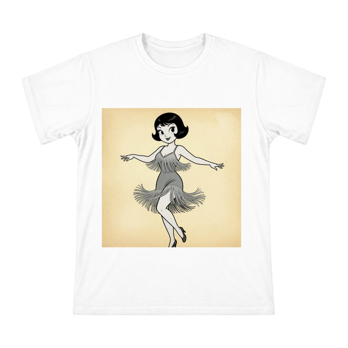 Vintage Jazz Flapper Dancer Illustration on Men's Heavyweight Cotton T-Shirt front [ai-pod:7a6a3751b635f1e2f6ebf28f9b9f5e59]