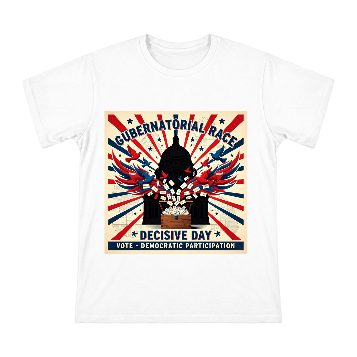 Vintage American Gubernatorial Election Poster Men's Cotton T-Shirt front [ai-pod:d1571ec991ec0096f6424fe73a545892]