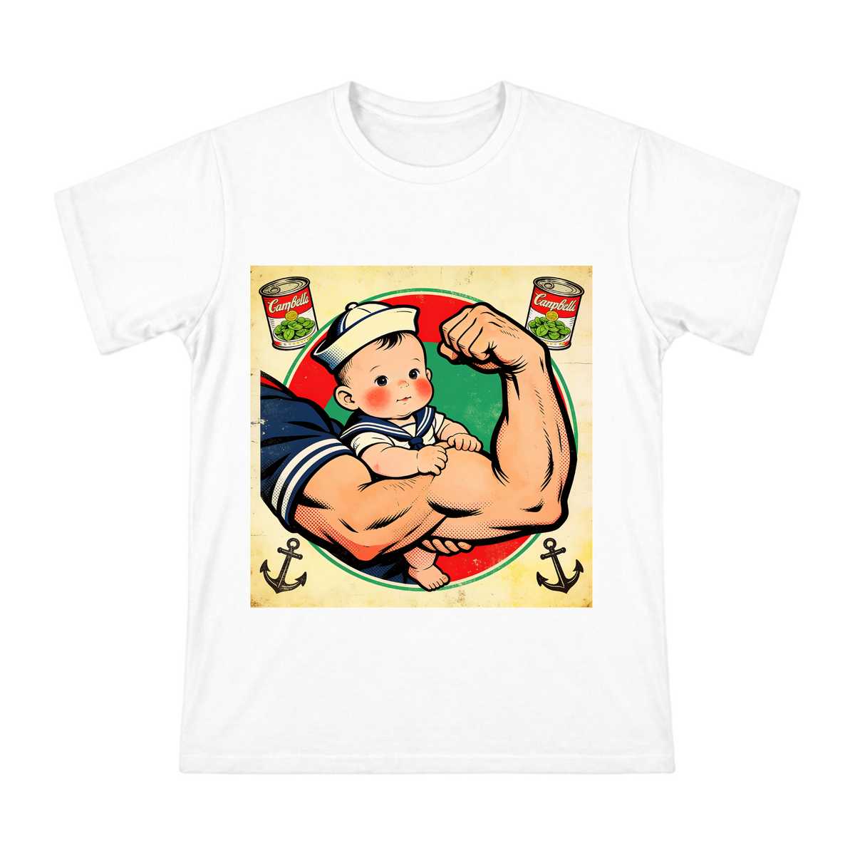 Retro Sailor Baby and Strongman Arm Illustration Men's Short Sleeve T-Shirt front [ai-pod:c81a1d2b9c0a406b159897be8969eb46]