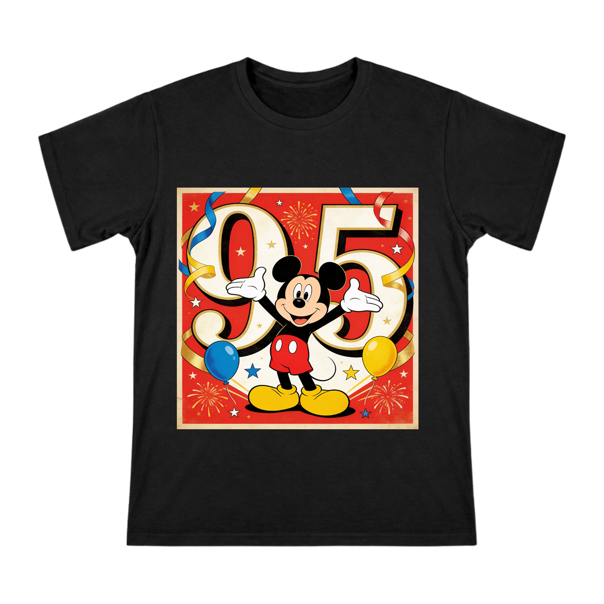Mickey Mouse 95th Anniversary Retro Celebration Men's Cotton T-Shirt front [ai-pod:e238e4769df974b2251cb7ad66c088d5]