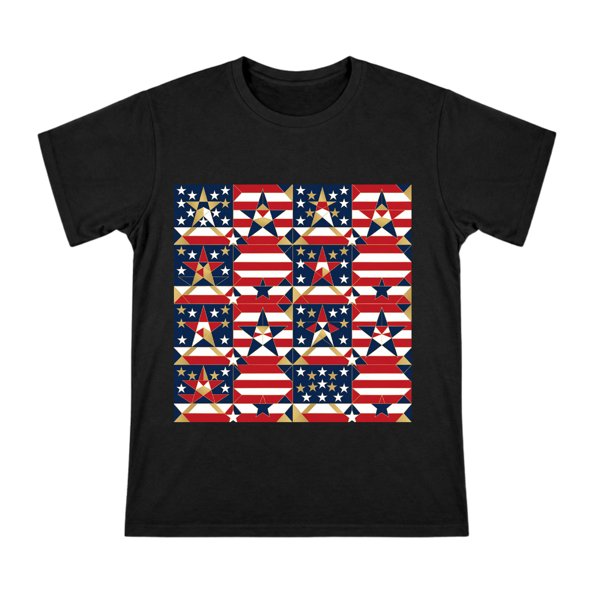 American Geometric Flag Art Men's Custom Print Cotton T-Shirt front [ai-pod:cb9ab355c59e88458e752690de0aa8f1]