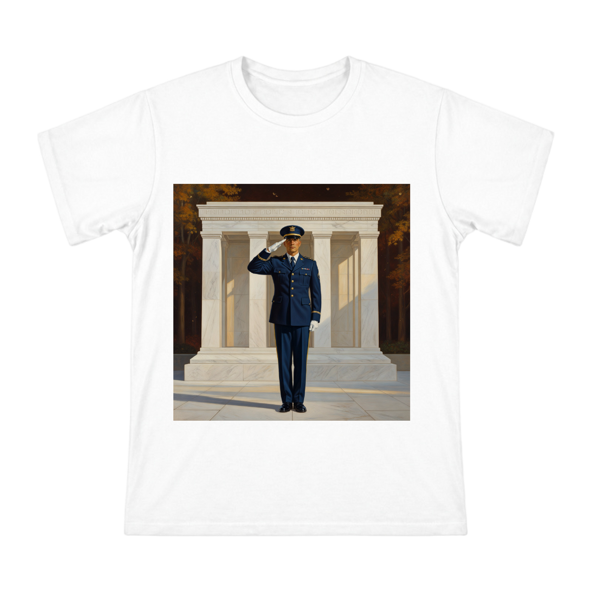Solemn Military Officer Salute Illustration Men's Cotton T-Shirt front [ai-pod:e8b1af46731bca93705040b03474c2e3]