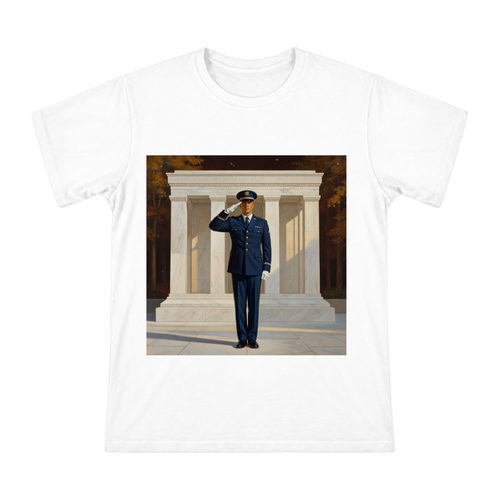 Solemn Military Officer Salute Illustration Men's Cotton T-Shirt front [ai-pod:e8b1af46731bca93705040b03474c2e3]