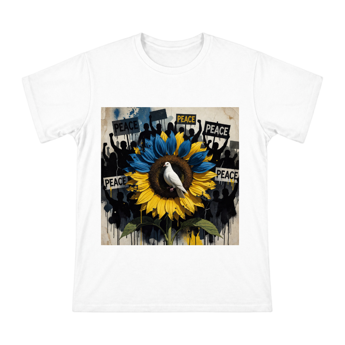 Blue and Yellow Sunflower with White Dove Men's Custom T-Shirt front [ai-pod:6c11ea1b3a4dbd071012a1ed4ab10447]