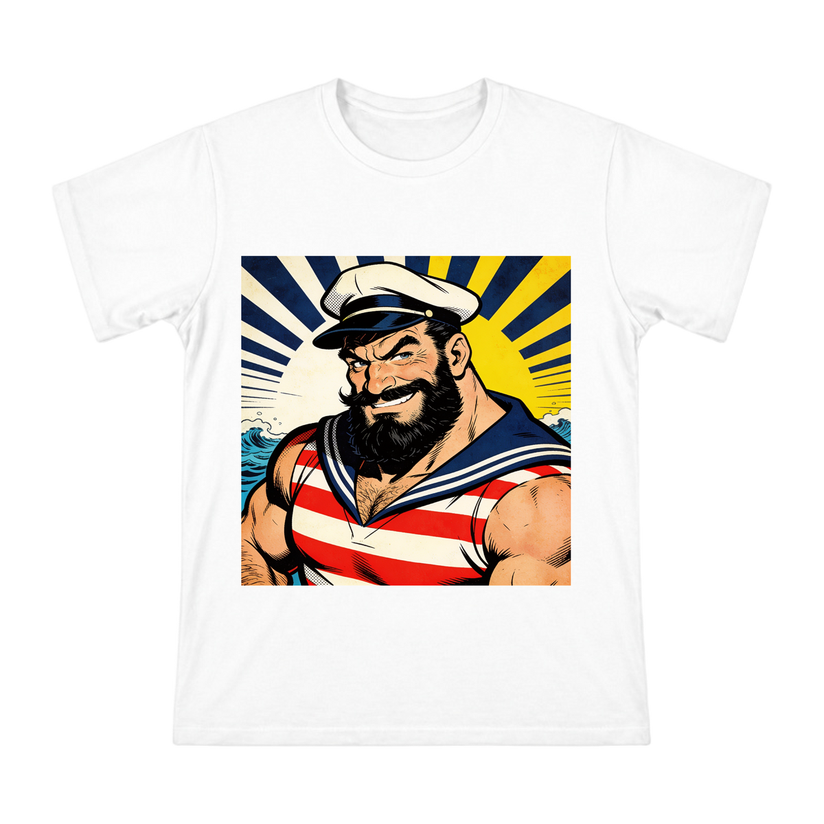 Vintage American Comic Sailor Man Print Men's Cotton T-Shirt front [ai-pod:f27154bc385b1d69393c1e971a11a17a]