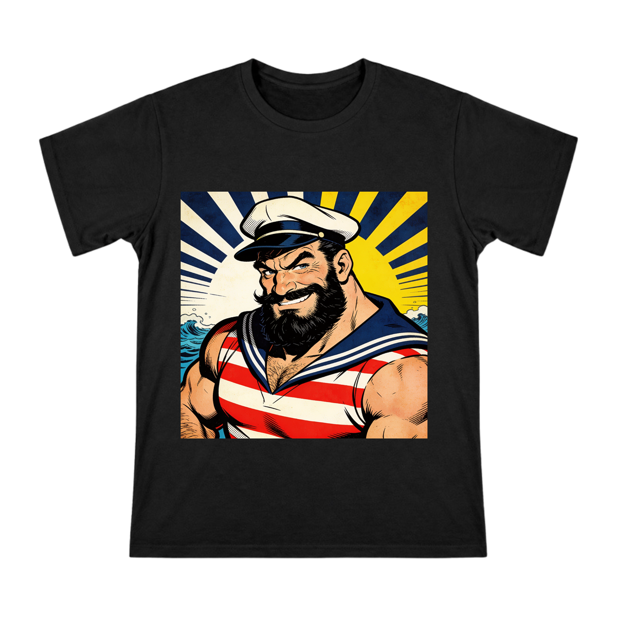 Vintage American Comic Sailor Man Print Men's Cotton T-Shirt front [ai-pod:e8f341cfdb497066a91c7e45cbe608b0]