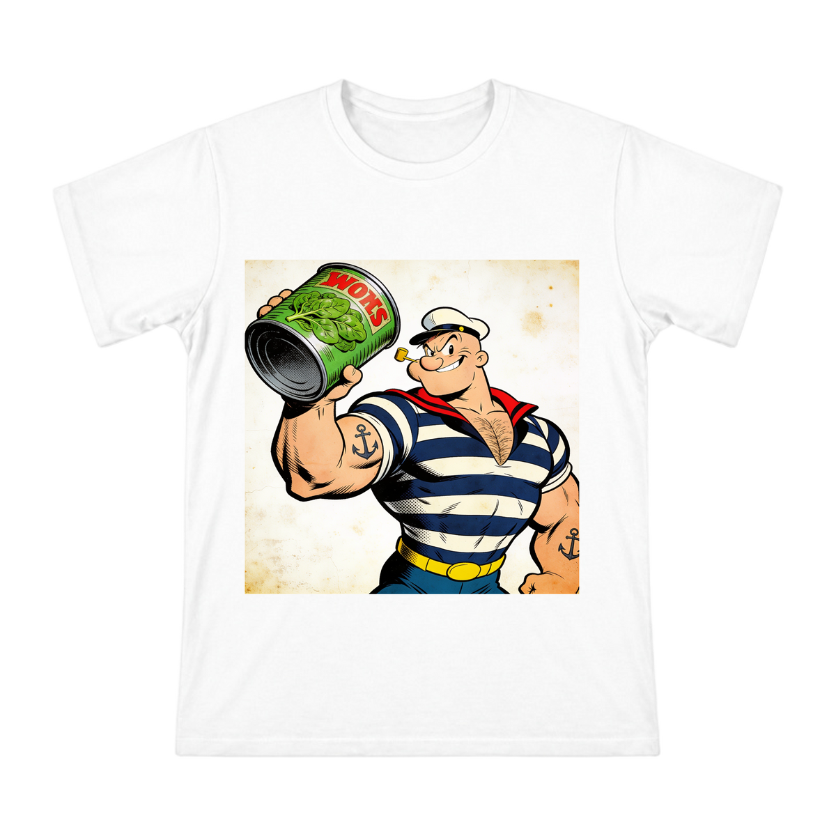 Retro American Comic-Style Strong Sailor with Spinach Can T-Shirt front [ai-pod:093b6a5d41ff2d5a6d45d093fb5eecd5]