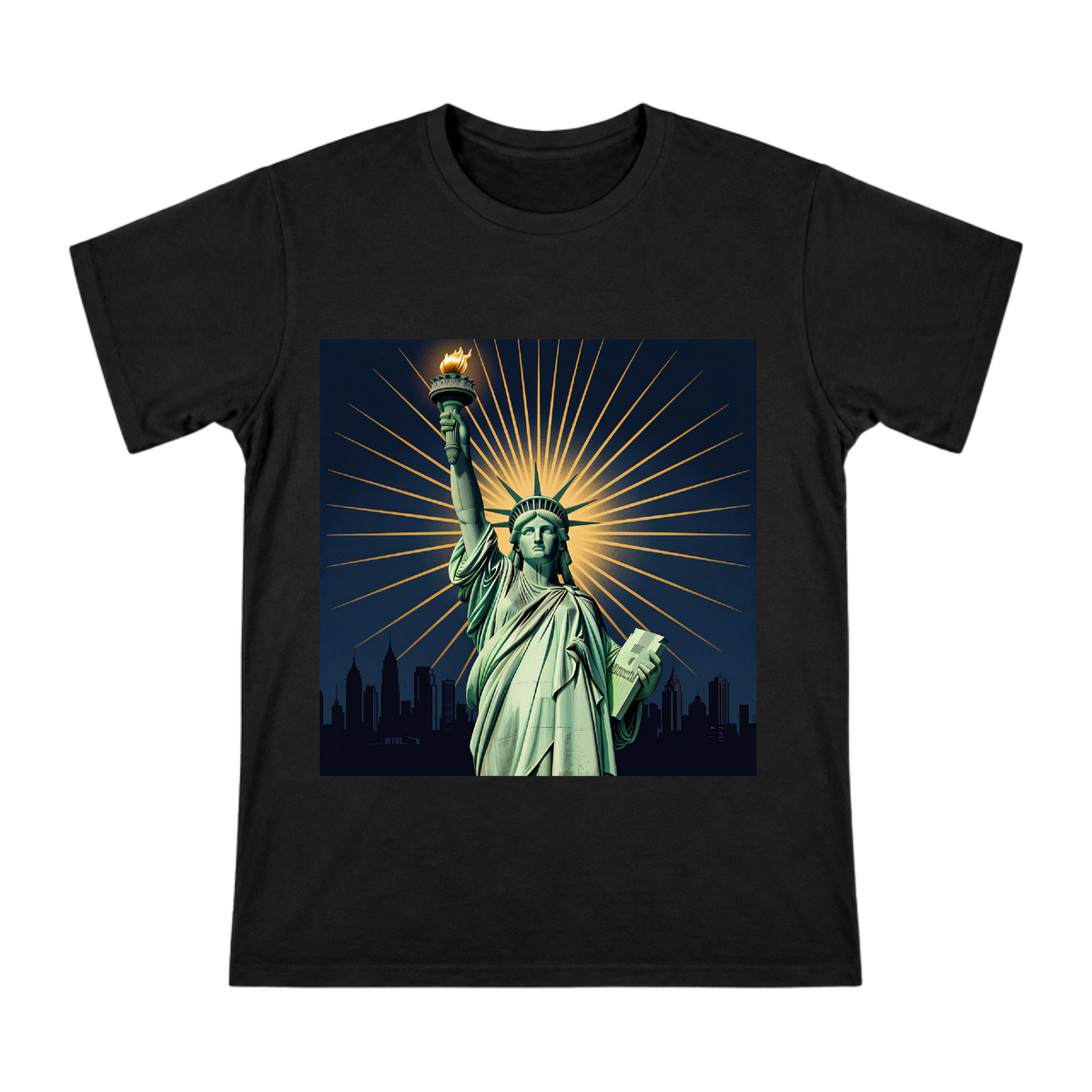 Statue of Liberty Vintage Radiant Illustration Men's Cotton T-Shirt front [ai-pod:8a5e9520ebc6837acc24973642de4913]