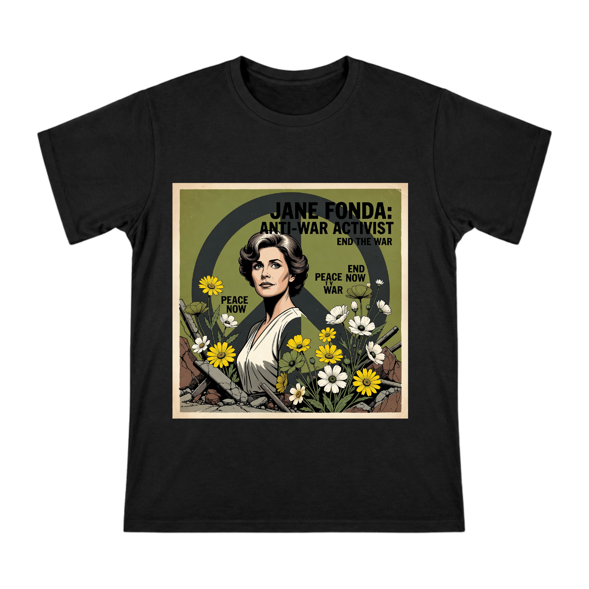 Jane Fonda Anti-War Vintage Poster Men's Cotton T-Shirt front [ai-pod:eb0394d61ab6ae5bcc08c6972081c283]