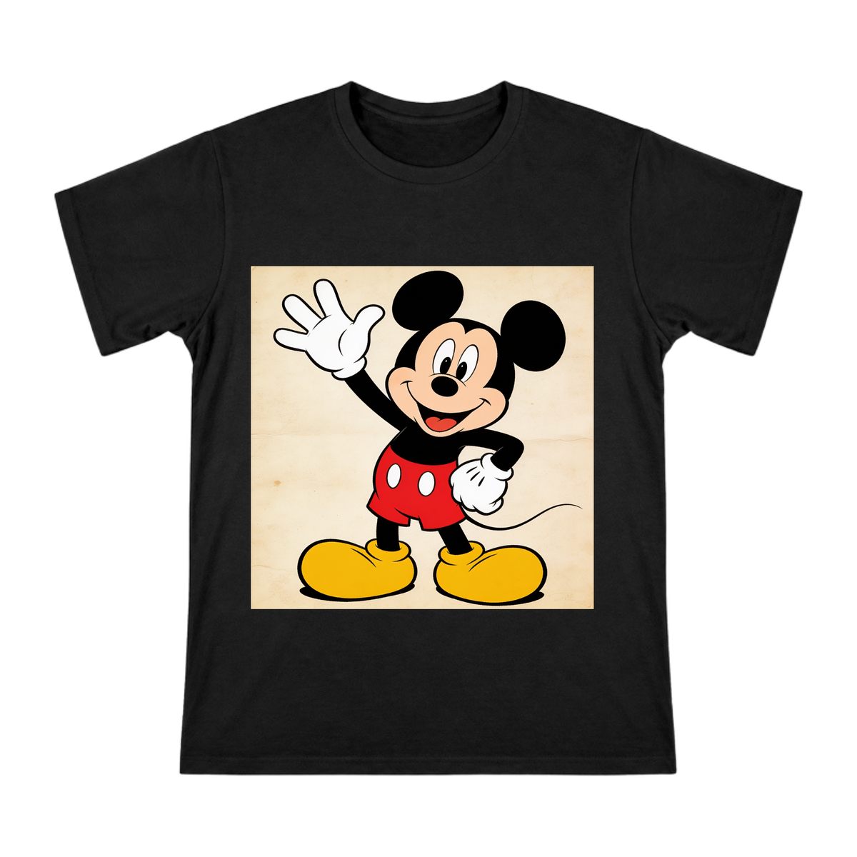 Classic Mickey Mouse Waving Cartoon Print | Men's Heavyweight Cotton T-Shirt (Front-Print Only) front [ai-pod:bb172f51727965cfbc769f14bd845321]