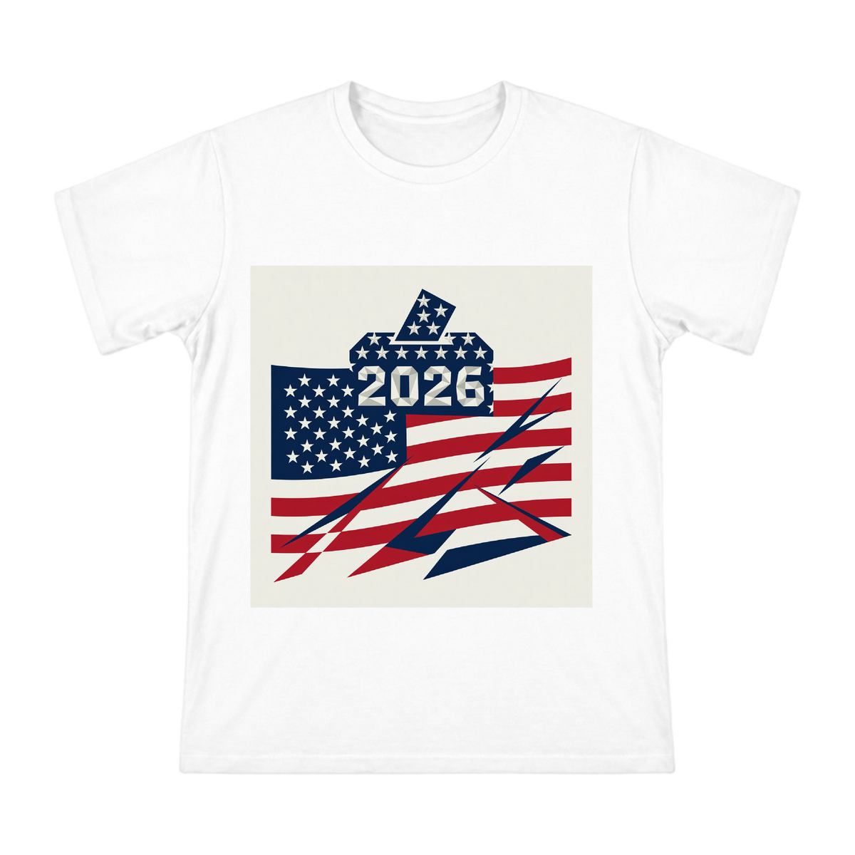2026 US Election Geometric Stars and Stripes Ballot Box Men's Short Sleeve T-Shirt front [ai-pod:0eaebbfe9d61a8929d9e104cef538919]