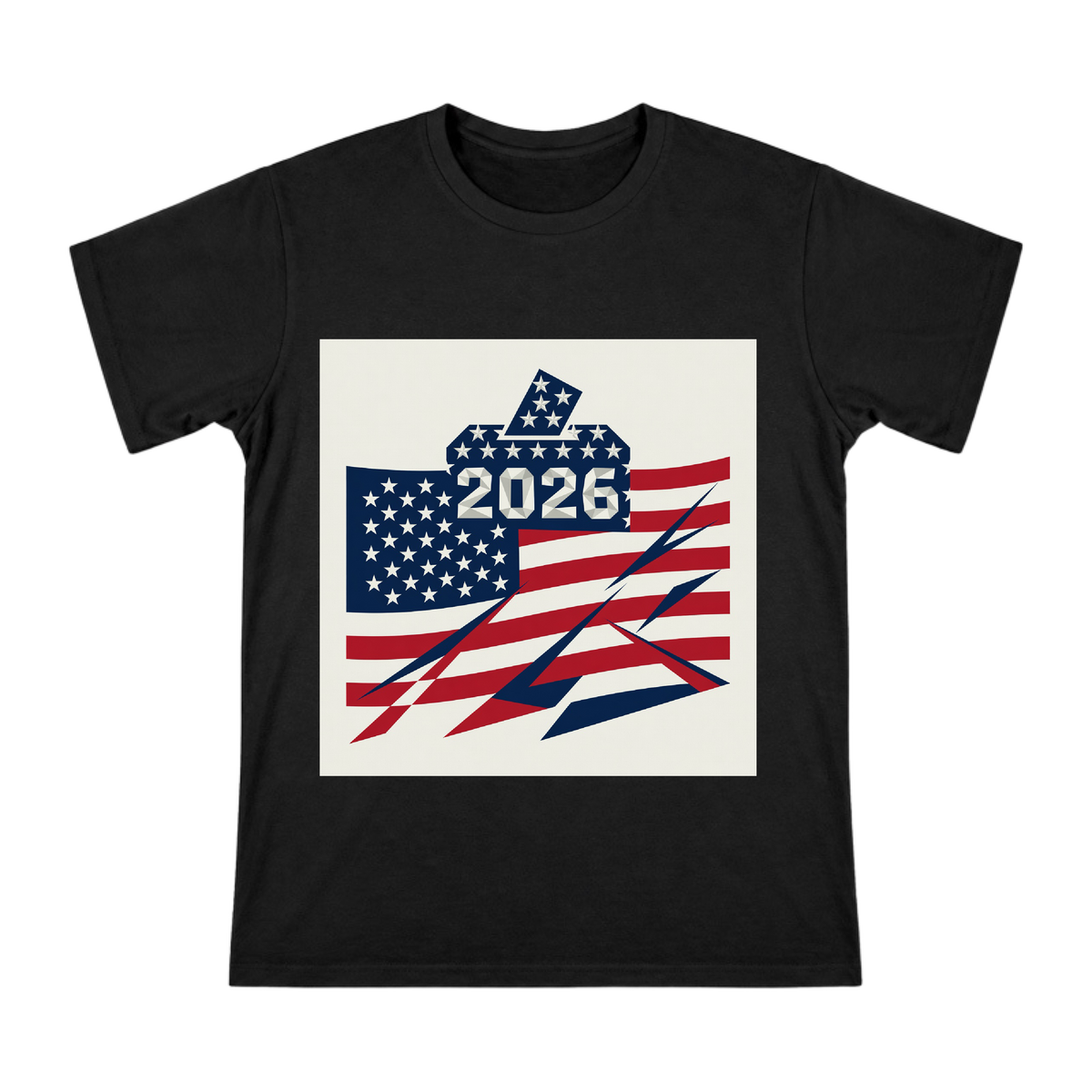2026 US Election Geometric Stars and Stripes Ballot Box Men's Short Sleeve T-Shirt front [ai-pod:8c5ea865b0e9246929d97df7013bab3c]