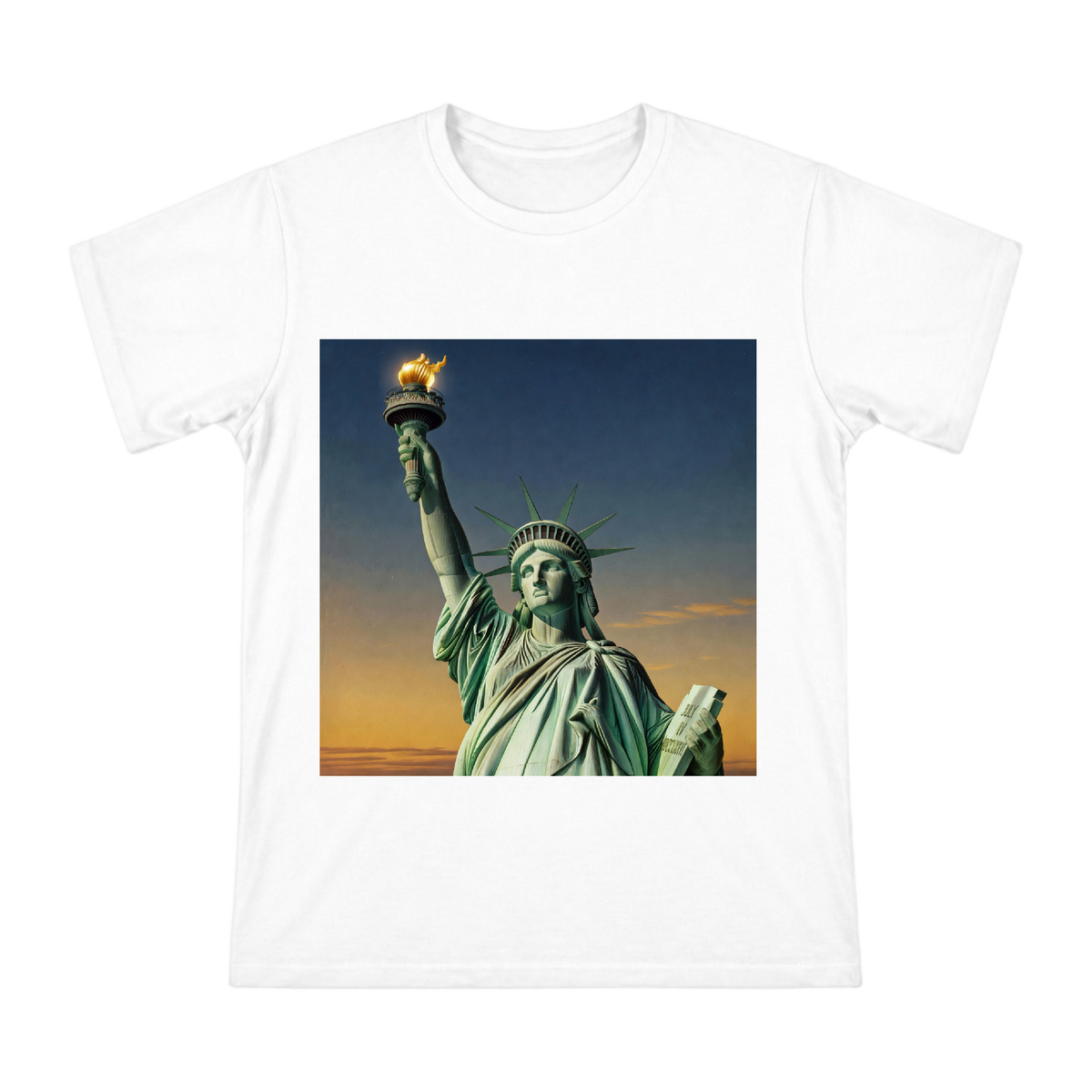 Statue of Liberty Vintage Torch Illustration Men's Cotton T-Shirt front [ai-pod:a1c1cffe88e05844de13e51f01fa4dd2]