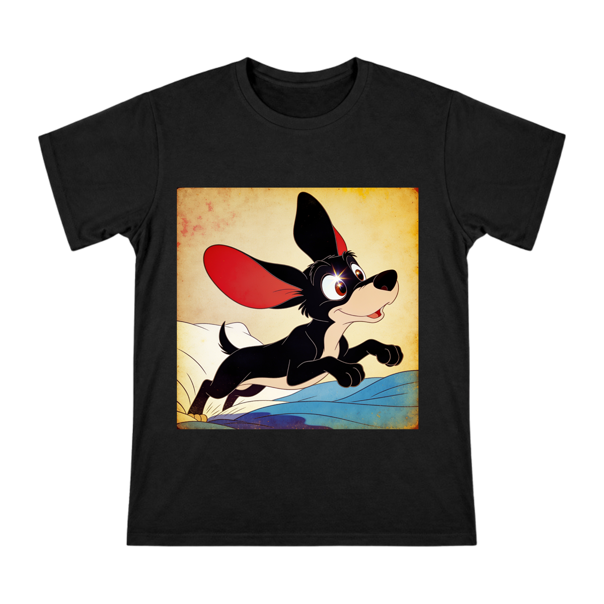 Vintage Cartoon Black Dog Running Men's Cotton T-Shirt front [ai-pod:d6d21f1f9830b6aaeb3628097edb0731]
