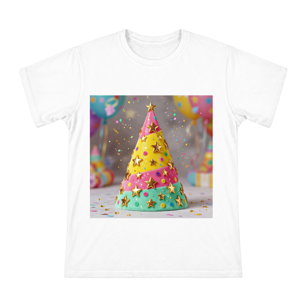 Dreamy Candy-Colored Party Hat with 3D Gold Stars Men's Custom T-Shirt front [ai-pod:6acdc2977975c26f75b1170b5b3b3fc1]