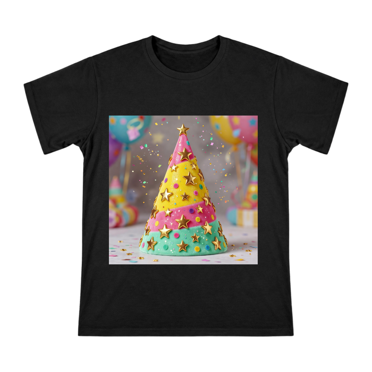Dreamy Candy-Colored Party Hat with 3D Gold Stars Men's Custom T-Shirt front [ai-pod:f1ff9dff4715e0e0660608869480a020]