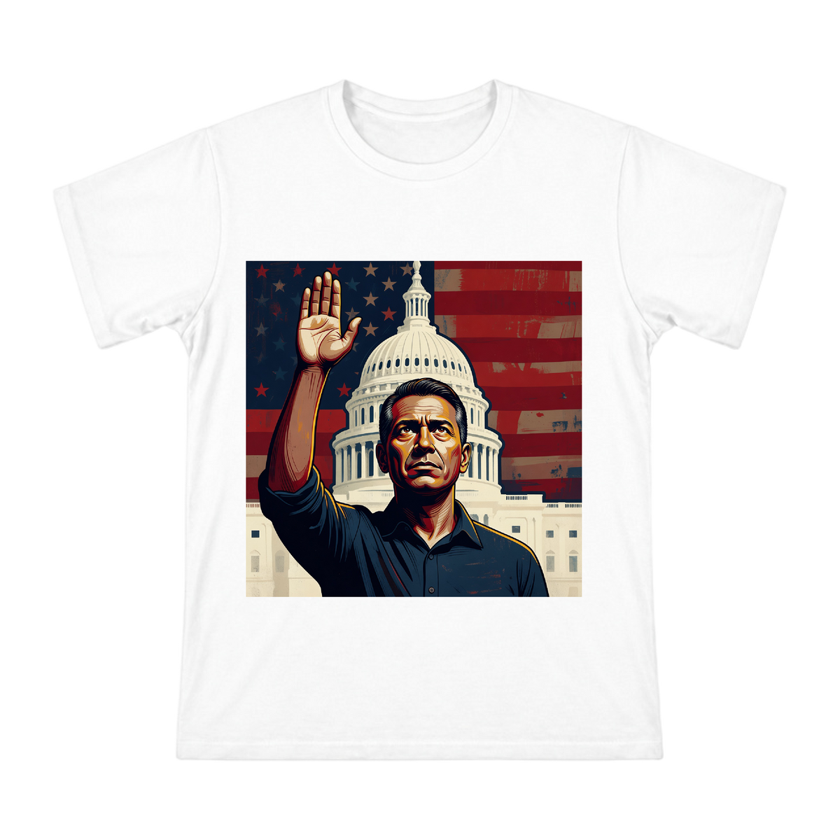 Solemn Oath: Raised-Hand Voter Artwork T-Shirt front [ai-pod:6dd03ddc88b7a36867cdb4766d73c66d]