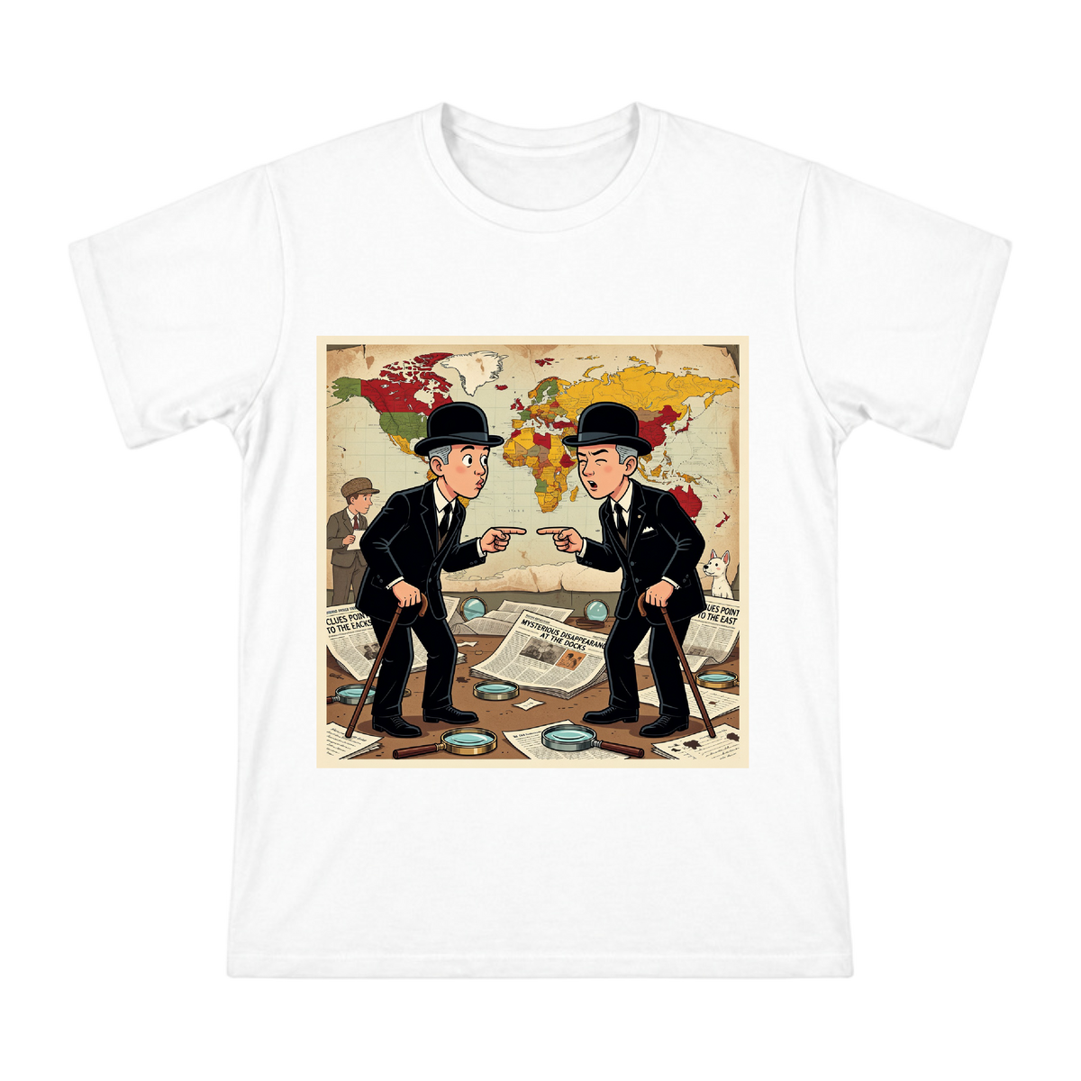 Retro Detective Duo Mirror Illustration Men's Short Sleeve T-Shirt front [ai-pod:2b13ff2a62c127319933f32cabc3d946]
