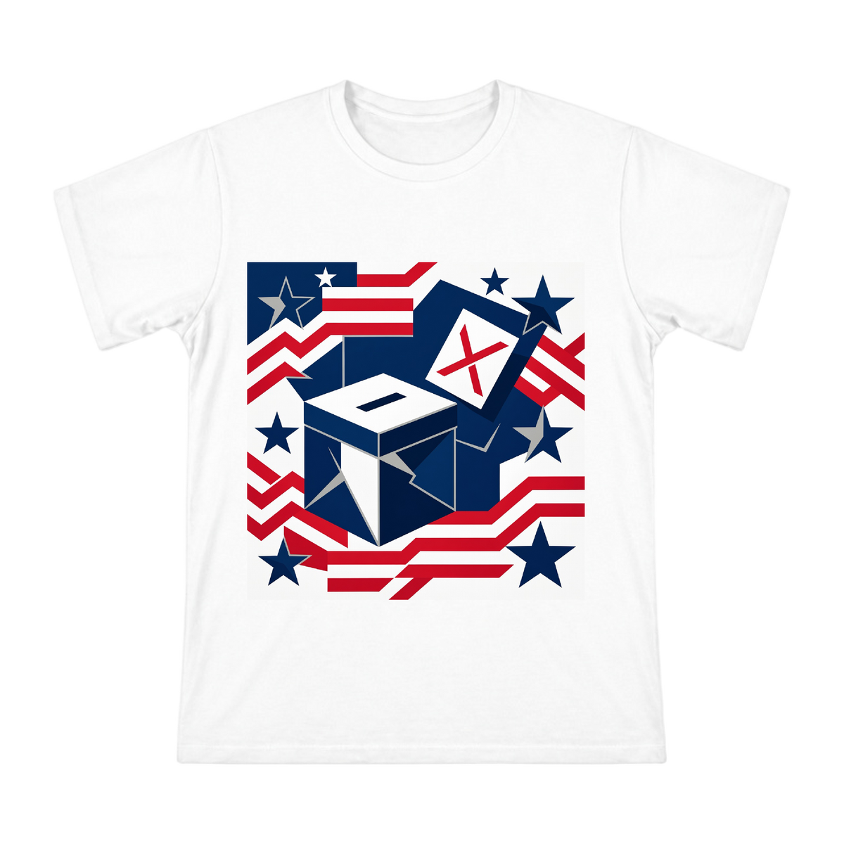 2026 US Midterm Election Geometric Ballot Box and Stars T-Shirt front [ai-pod:7af2d86f9493400173c04fb4a3a553c7]