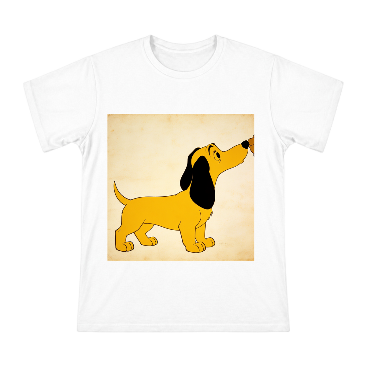 Vintage Yellow Dog Sniffing Silhouette Print Men's Short Sleeve T-Shirt front [ai-pod:58610f93484f98f7724245ea4ea74a6b]