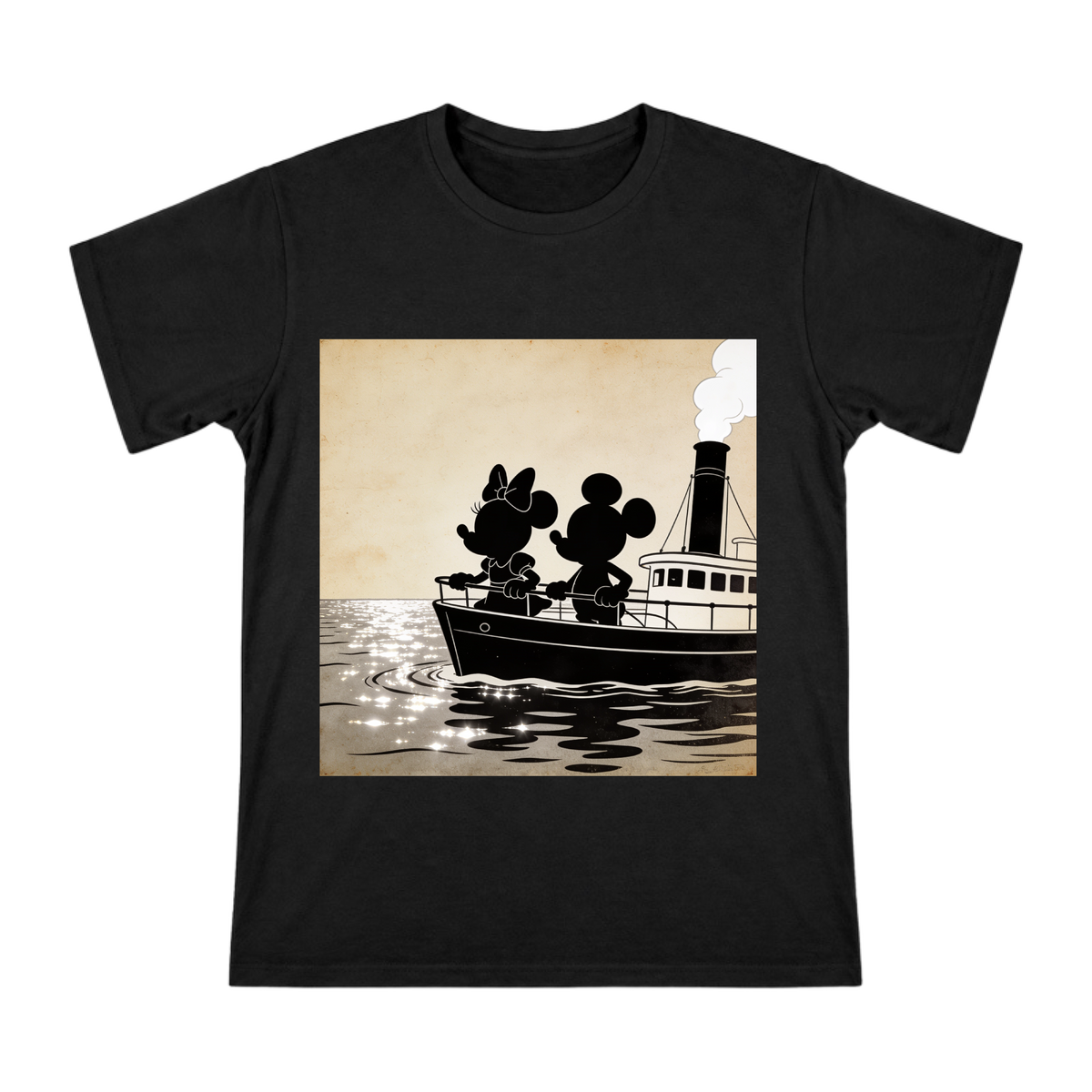 Vintage Mickey and Minnie Steamboat Silhouette Men's Cotton T-Shirt front [ai-pod:812a8d70c7a2c6f4205ded892426d1e7]