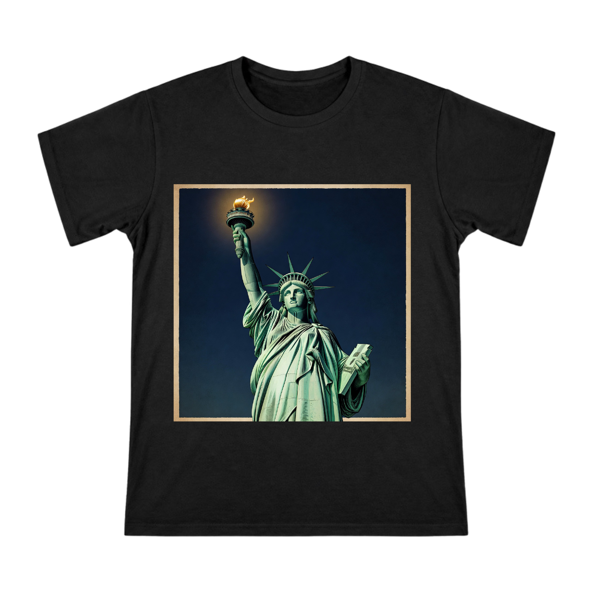 Vintage Statue of Liberty Retro Poster Men's Cotton T-Shirt front [ai-pod:7f8eb27284bc37651d8bff33cedb1a51]