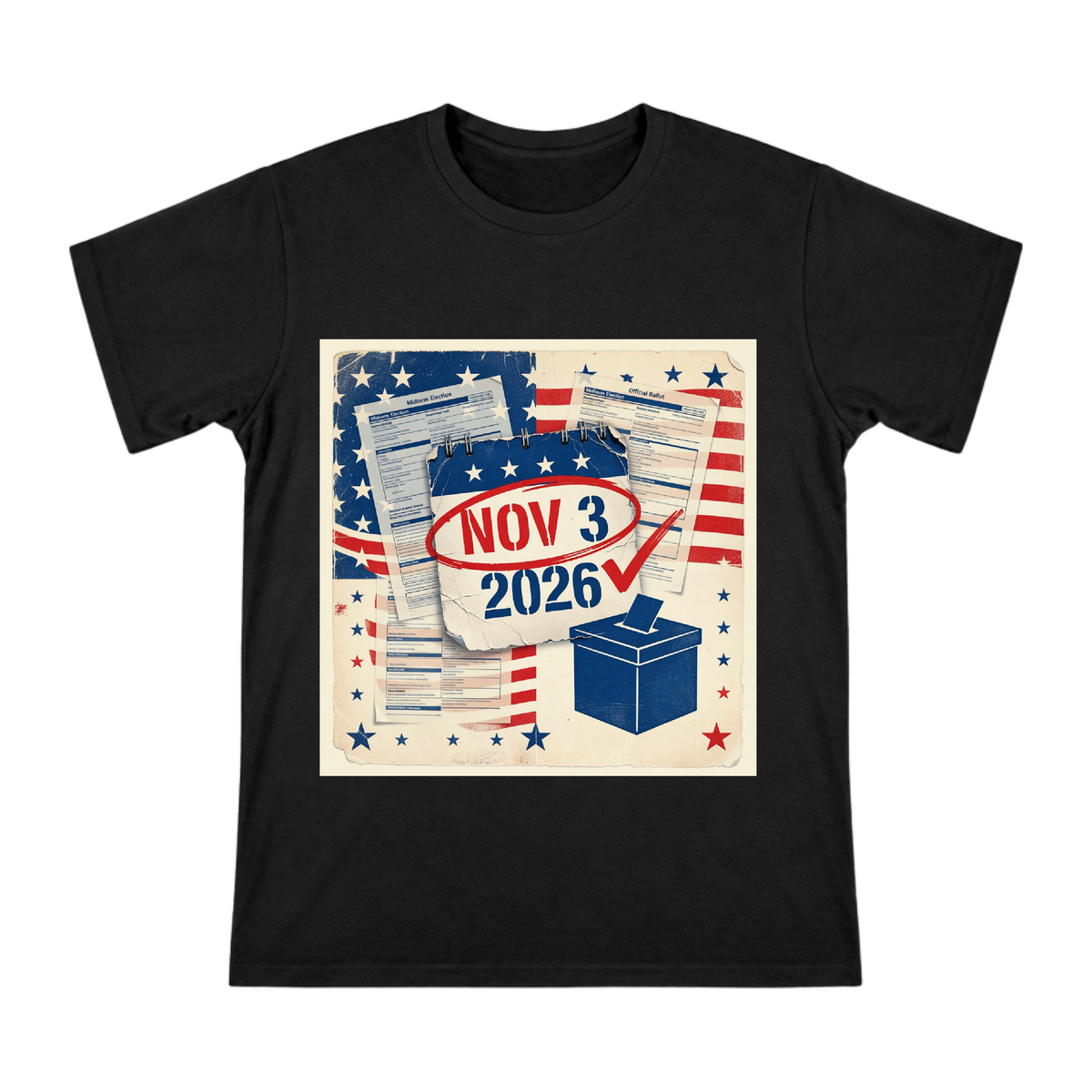 2026 Midterm Election Vintage Collage Men's Short Sleeve T-Shirt front [ai-pod:36f530167e8850811a321b44bfa1d931]