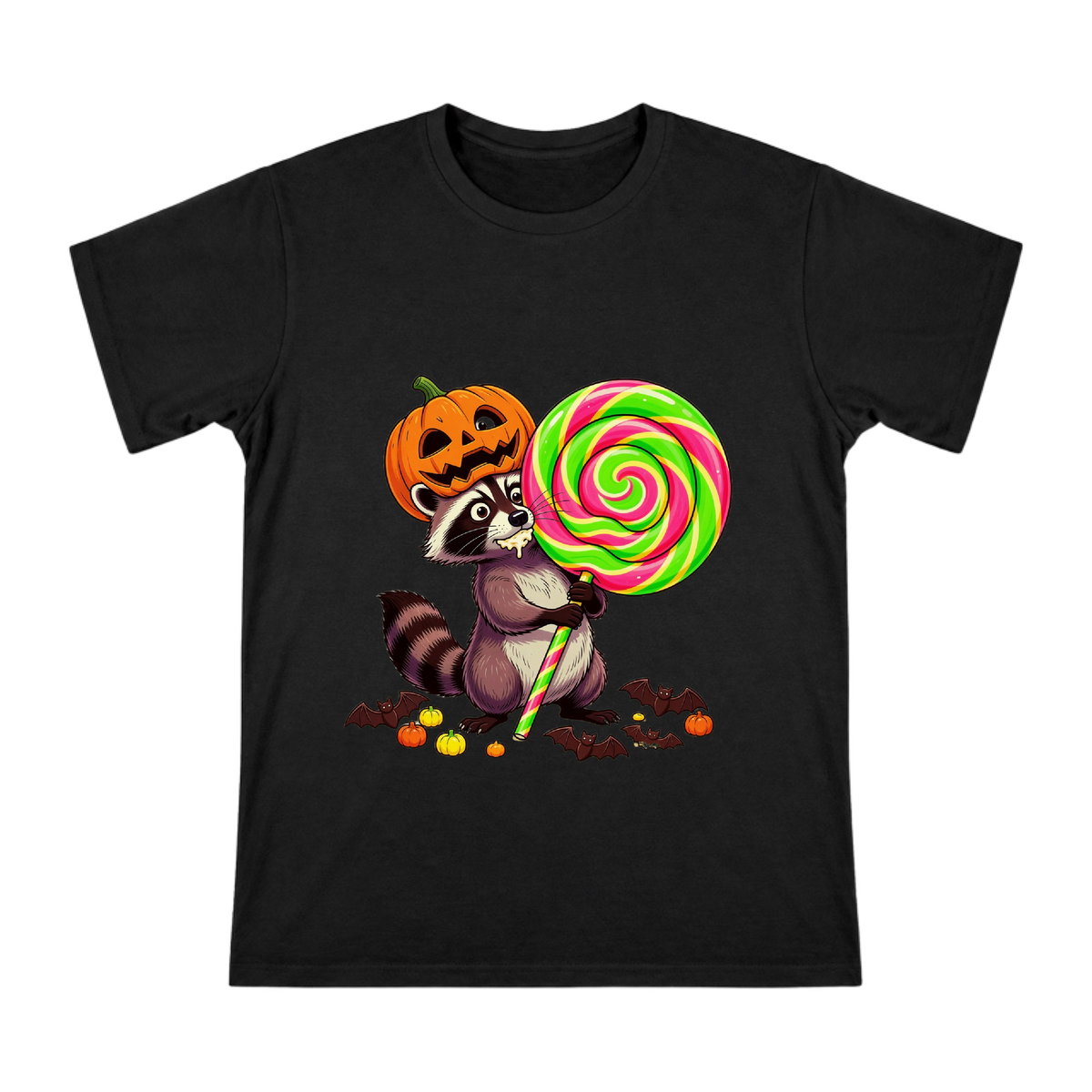 Halloween Raccoon with Giant Lollipop Men's Cotton T-Shirt front [ai-pod:5d46c598d0303ad7aae2bc5d18e3952b]