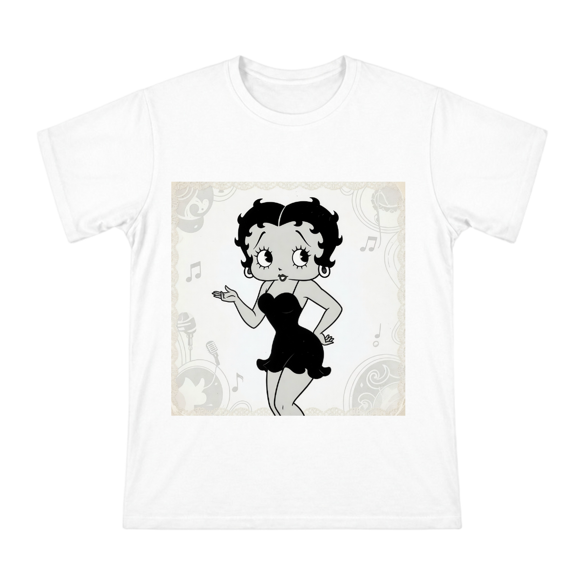 Retro Jazz Singer Black-and-White Cartoon T-Shirt front [ai-pod:7e14dbf72c213294143a1c80bdca5b04]