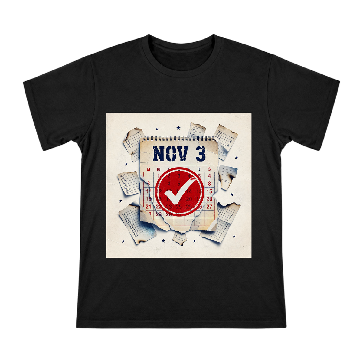 Vintage Torn Calendar and Red Checkmark Collage Men's Short Sleeve T-Shirt front [ai-pod:86c4090cac2424a70d0f5a95b3697383]